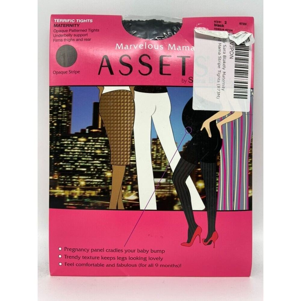 SPANX Assets Maternity‎ Terrific Tights Sz 2 Black Opague Stripe Marvelous Mama